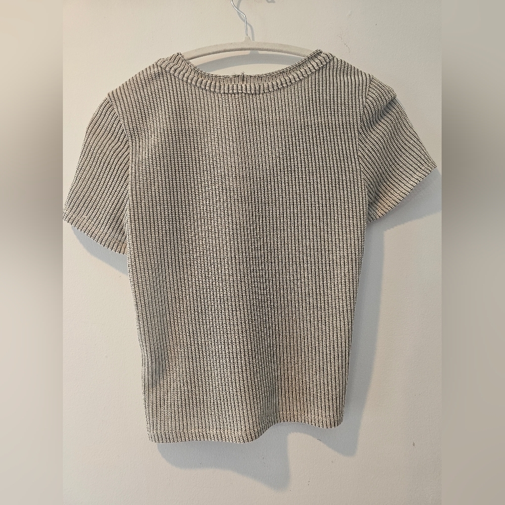 Gilded Intent Lace-Up Ribbed Knit Top XS Tan & Black Boho Crop - Picture 3 of 5